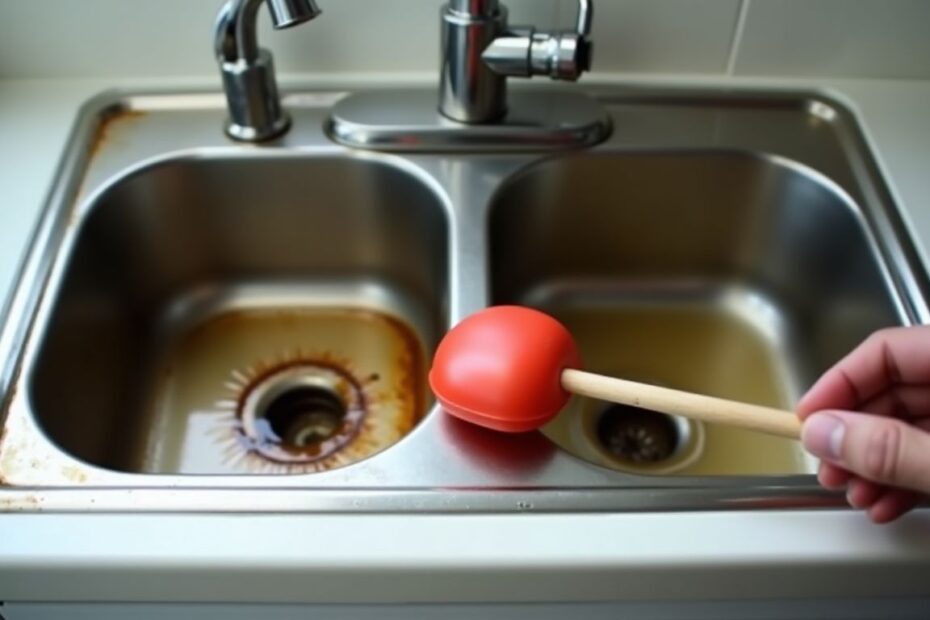 Verstopfter Abfluss mit stehendem Wasser im Waschbecken